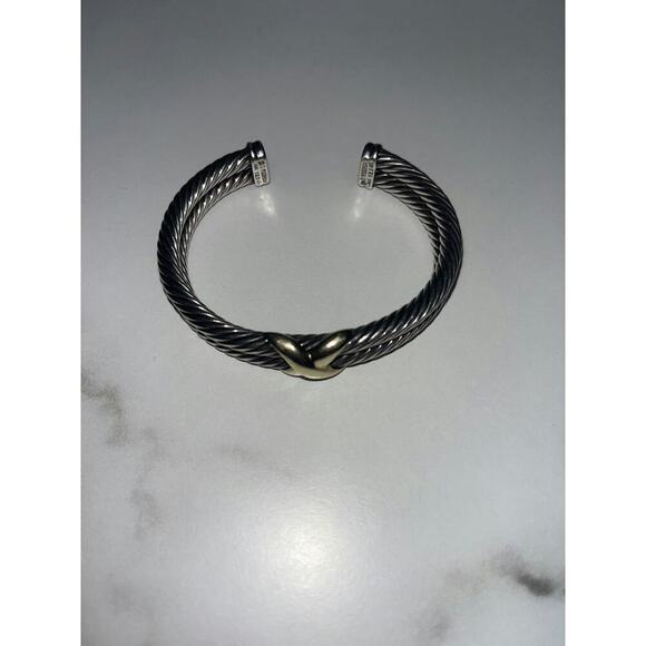 David Yurman Cable X Cuff Bracelet - Sterling Silver & 14K Gold - Picture 2 of 3
